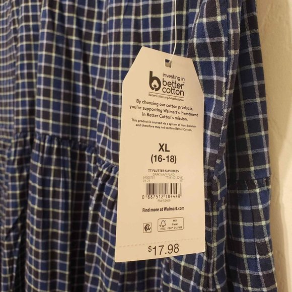 NWT Time and Tru Women's Tiered Plus Dress with Flutter Sleeves, Size XL - Picture 8 of 11